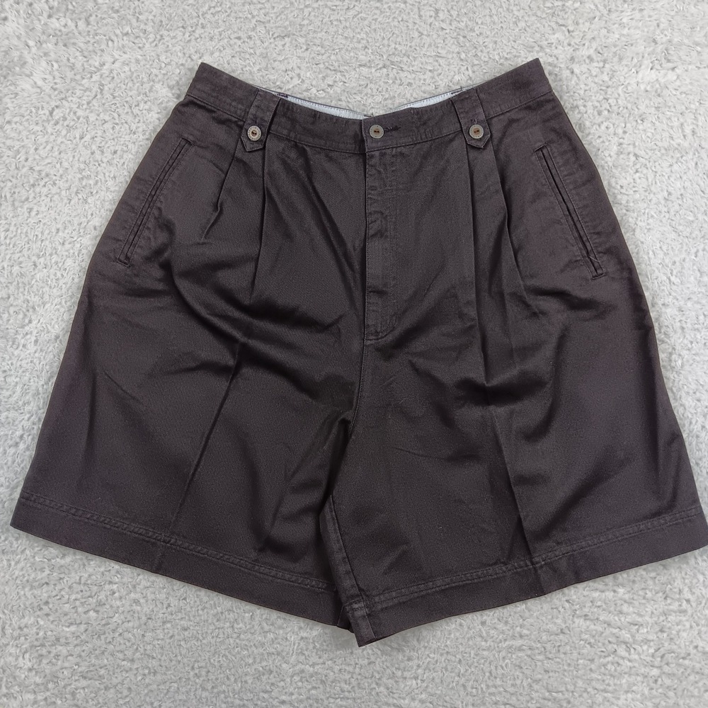 VTG Lizsport Walk Short Women 14 Brown Pleated High Rise Cotton Twill RN 52002